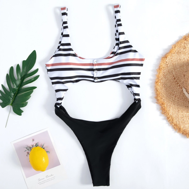 New monokini swimsuit one-piece striped printed colorblock bikini