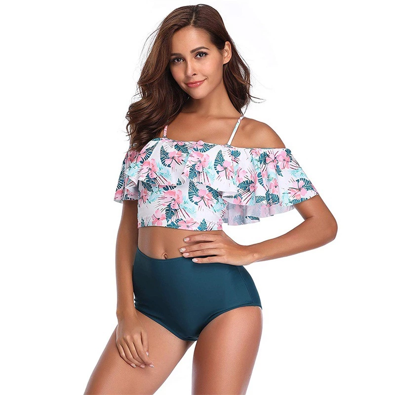 New swimsuit lotus leaf multicolor printed high waist lotus leaf bikini women