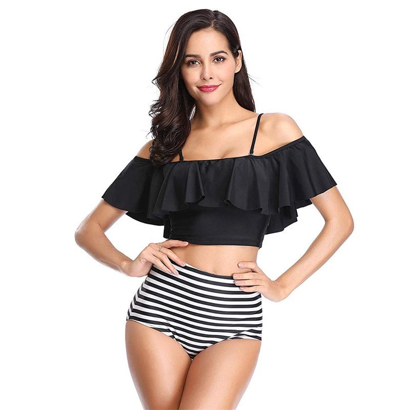 New swimsuit lotus leaf multicolor printed high waist lotus leaf bikini women