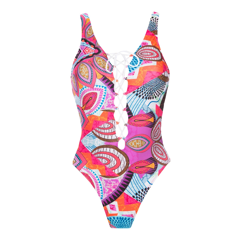 The new one-piece swimsuit with front and back lacing medium and large size one-piece swimsuit