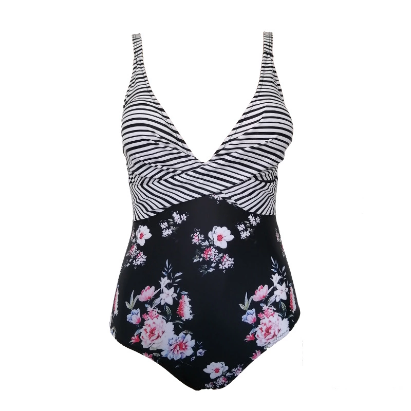 New one-piece swimsuit plus size 2XL wave dot printing one-piece swimsuit female