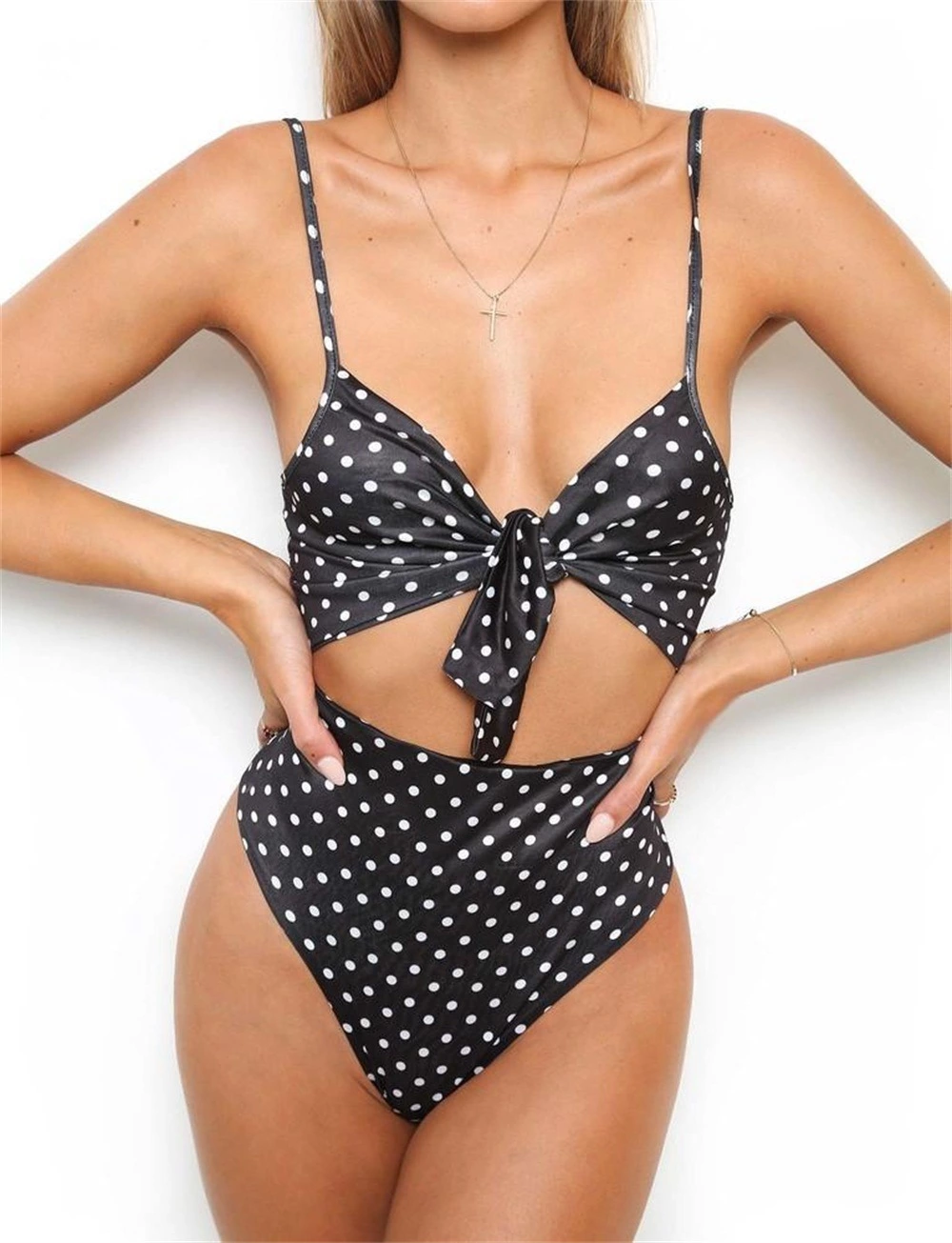 New monokini swimsuit one-piece solid color chest knotted bikini