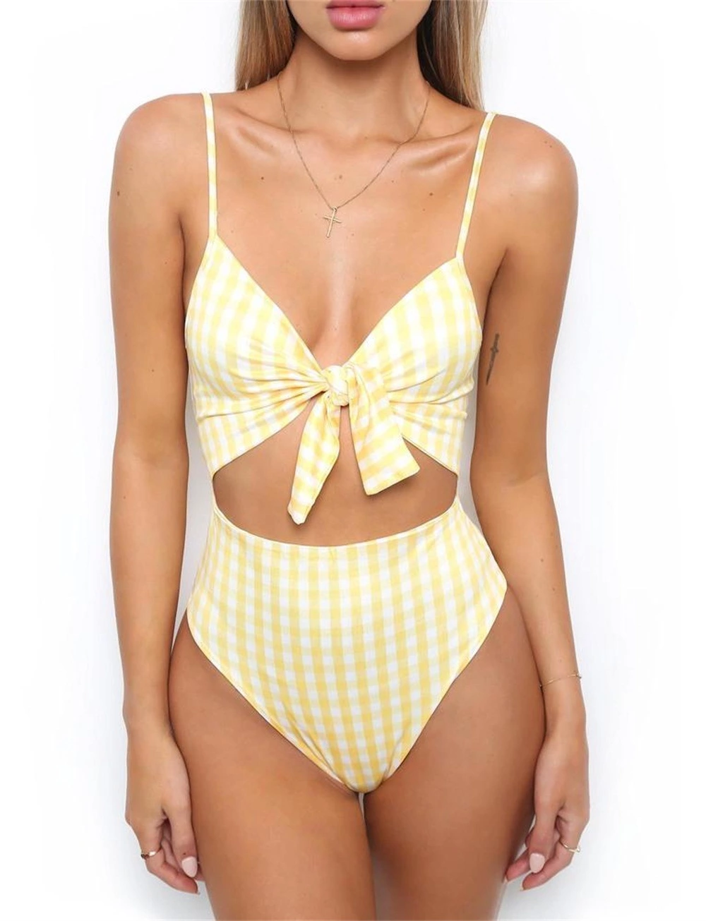New monokini swimsuit one-piece solid color chest knotted bikini