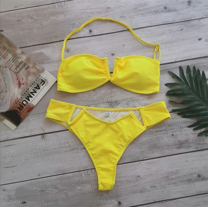 New bikini swimsuit nylon solid color swimsuit