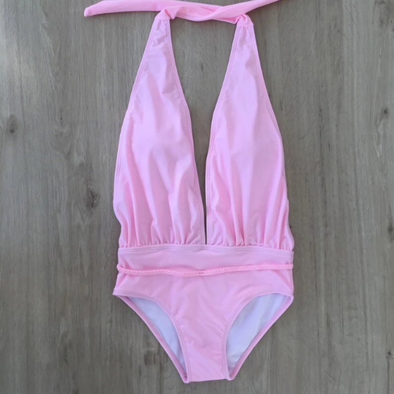 New one-piece swimsuit solid color leak back one-piece swimsuit women