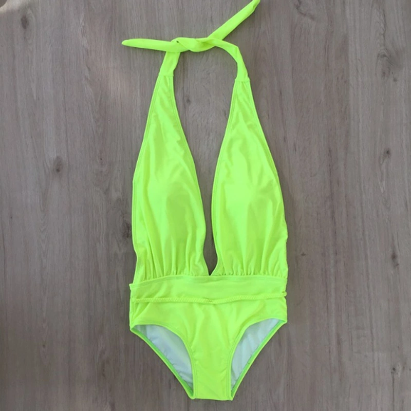 New one-piece swimsuit solid color leak back one-piece swimsuit women