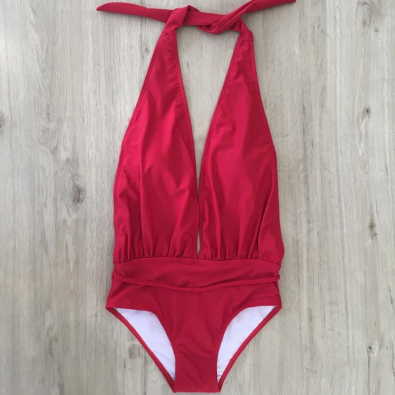 New one-piece swimsuit solid color leak back one-piece swimsuit women