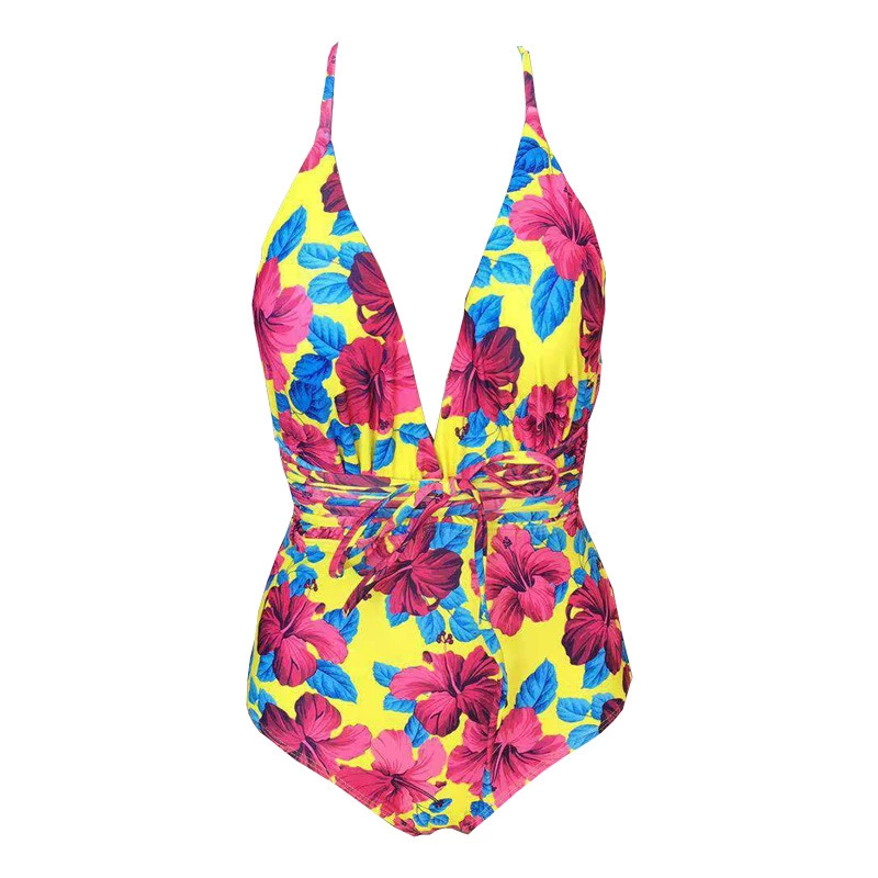 The new multicolor one-piece swimsuit straps printed one-piece swimsuit