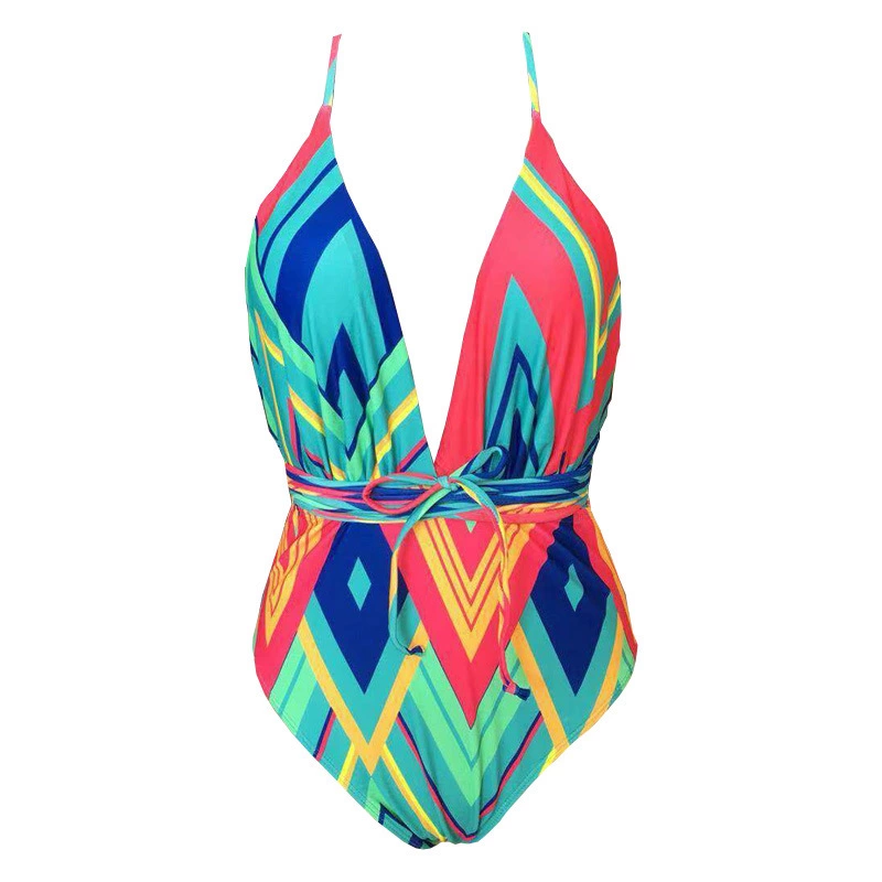The new multicolor one-piece swimsuit straps printed one-piece swimsuit