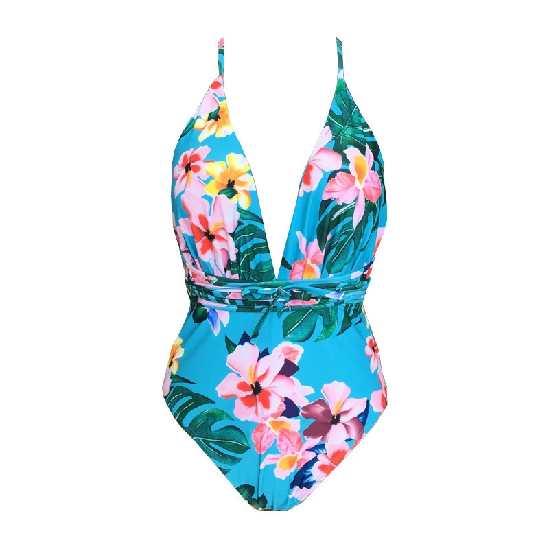 The new multicolor one-piece swimsuit straps printed one-piece swimsuit