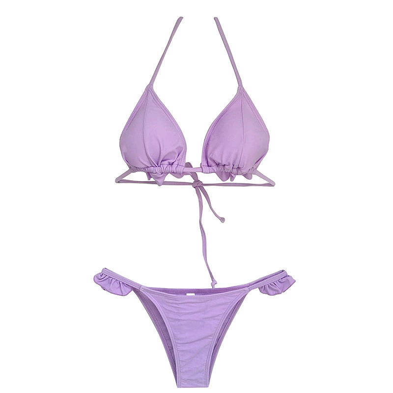 New hot sale solid color swimsuit ladies ruffles