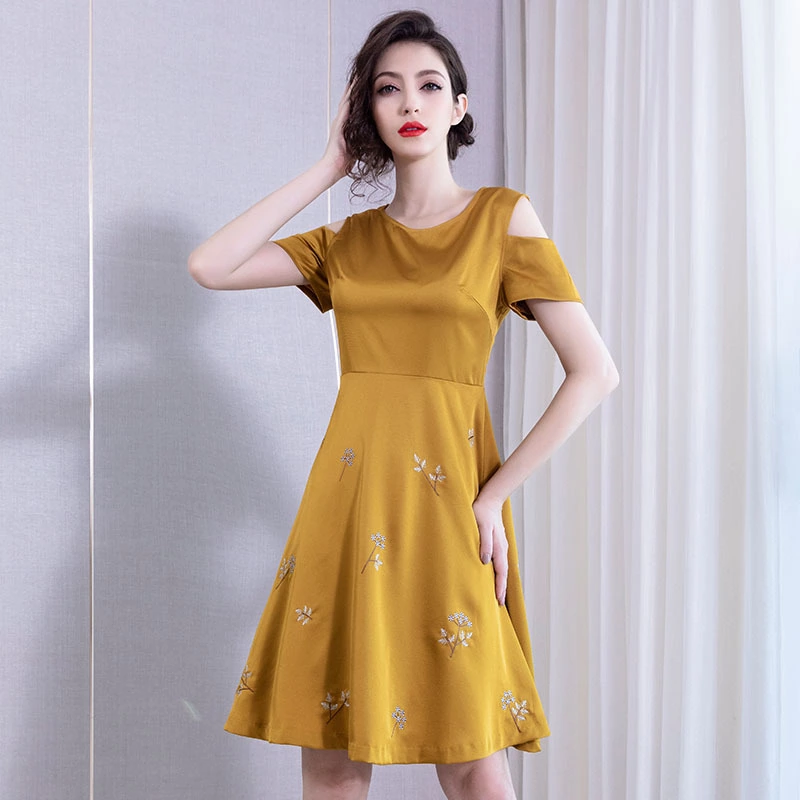 Short-sleeved embroidery plus size dress spring new women's fashion vest skirt women