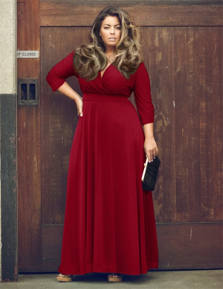 Hot sale new women's plus size deep V net color big swing skirt 7 colors optional sexy dress