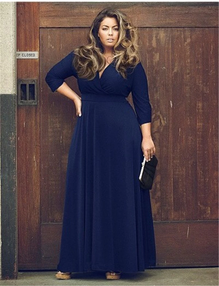 Hot sale new women's plus size deep V net color big swing skirt 7 colors optional sexy dress