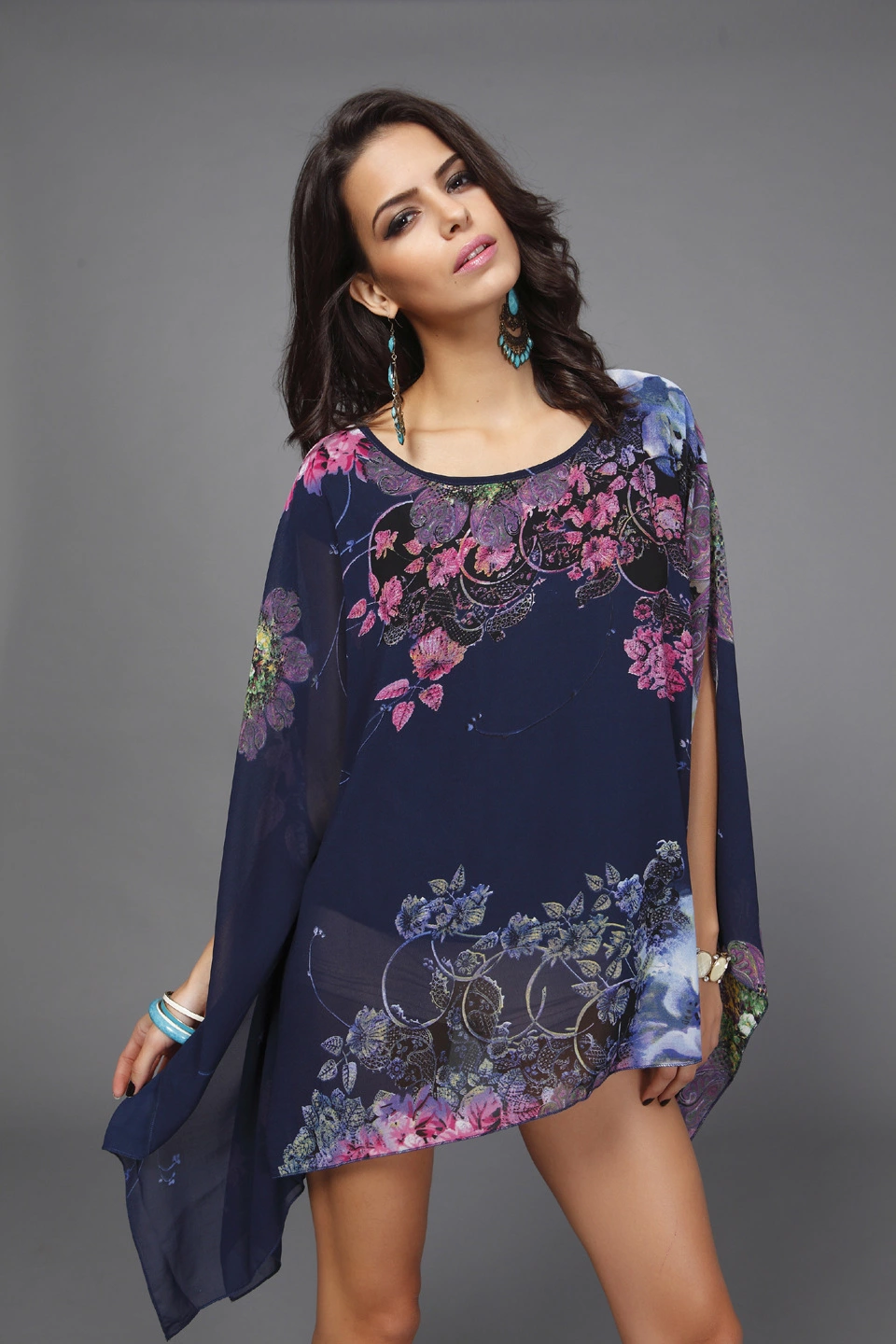 New large size chiffon bat shirt to increase MM elegant chiffon top