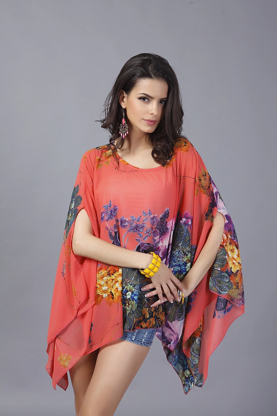 New large size chiffon bat shirt to increase MM elegant chiffon top