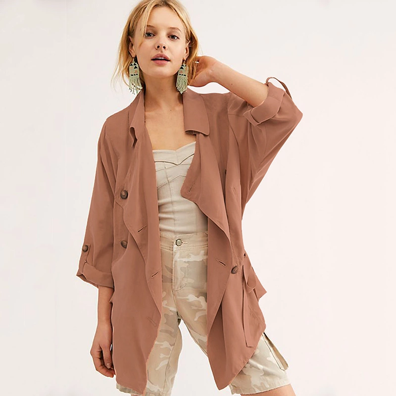 Autumn and winter new solid color short paragraph lapel windbreaker jacket nine-point sleeve fashion women