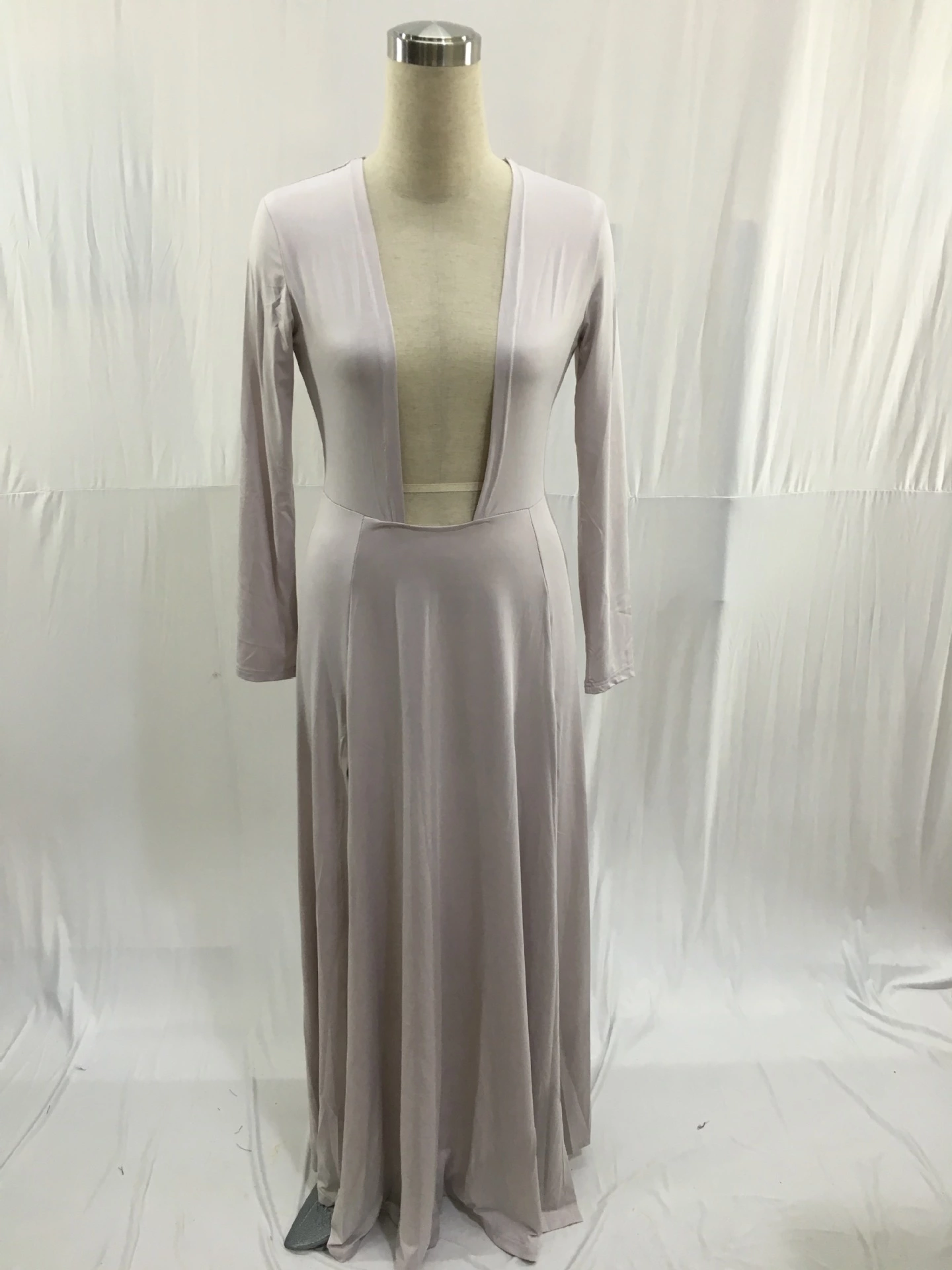 Autumn plus size female evening dress new solid color long-sleeved V-neck sexy dress 2580