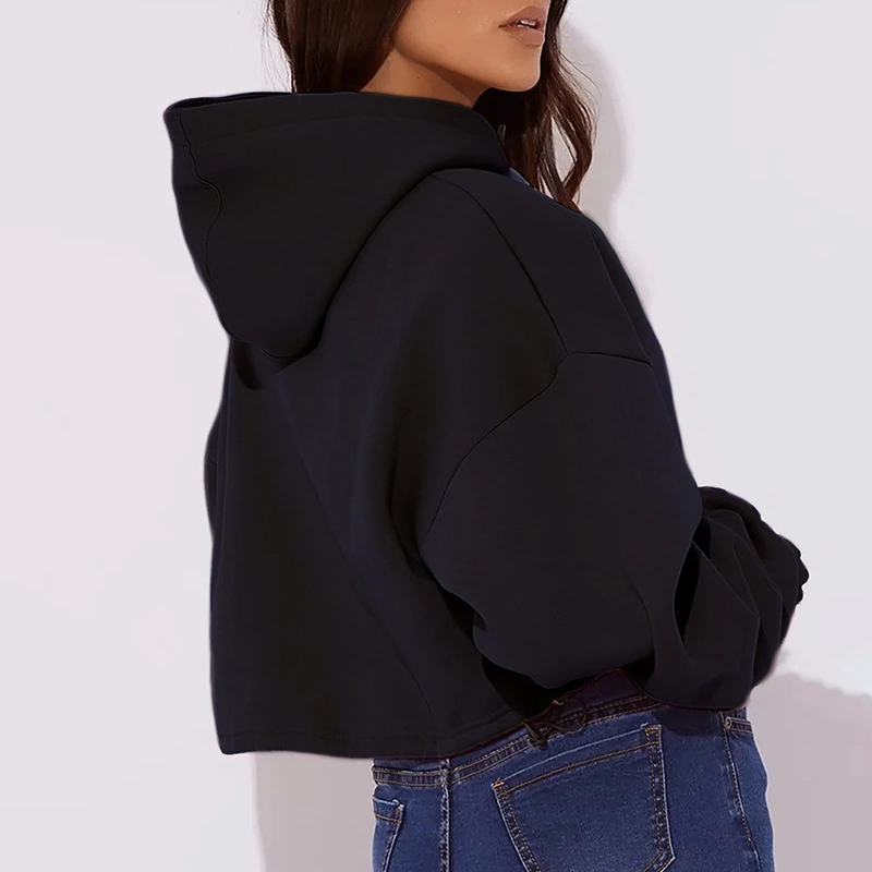 Autumn and winter new tops simple short paragraph hooded hooded sweater female embroidery bottoming clothes sportswear tide