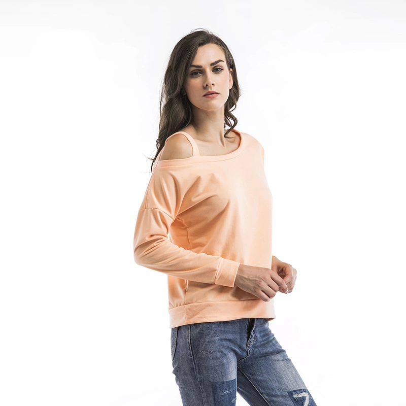Spring new long-sleeved t-shirt women's sense of off-the-shoulder loose large size women's tops