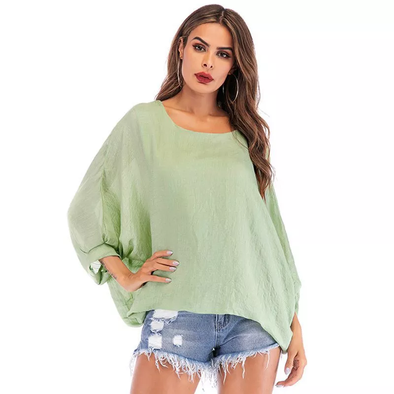 Spring and summer new top solid color bat sleeve T-shirt bottoming shirt