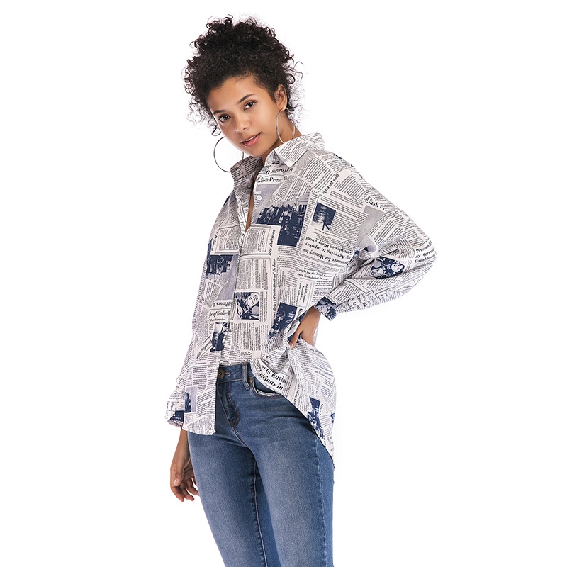 New women's spring and summer printed large size shirt female loose long-sleeved shirt top