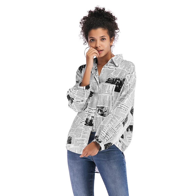 New women's spring and summer printed large size shirt female loose long-sleeved shirt top