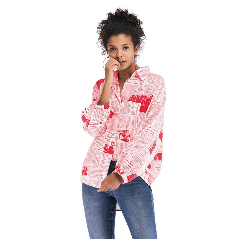 New women's spring and summer printed large size shirt female loose long-sleeved shirt top