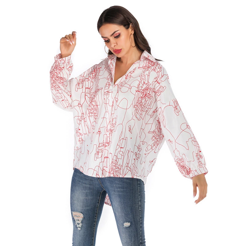 New women's spring and summer printed large size shirt female loose long-sleeved shirt top
