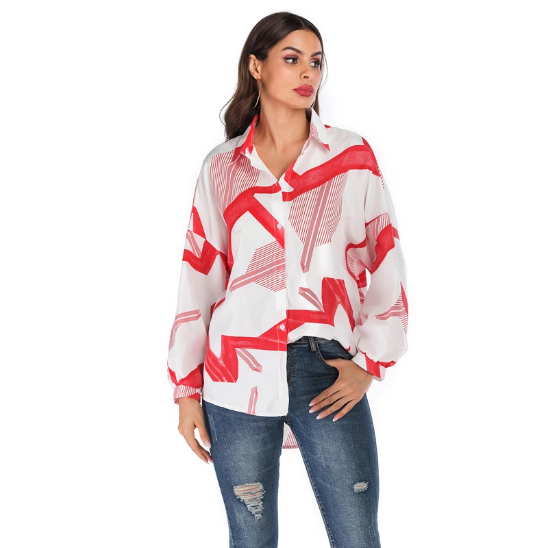 New women's spring and summer printed large size shirt female loose long-sleeved shirt top