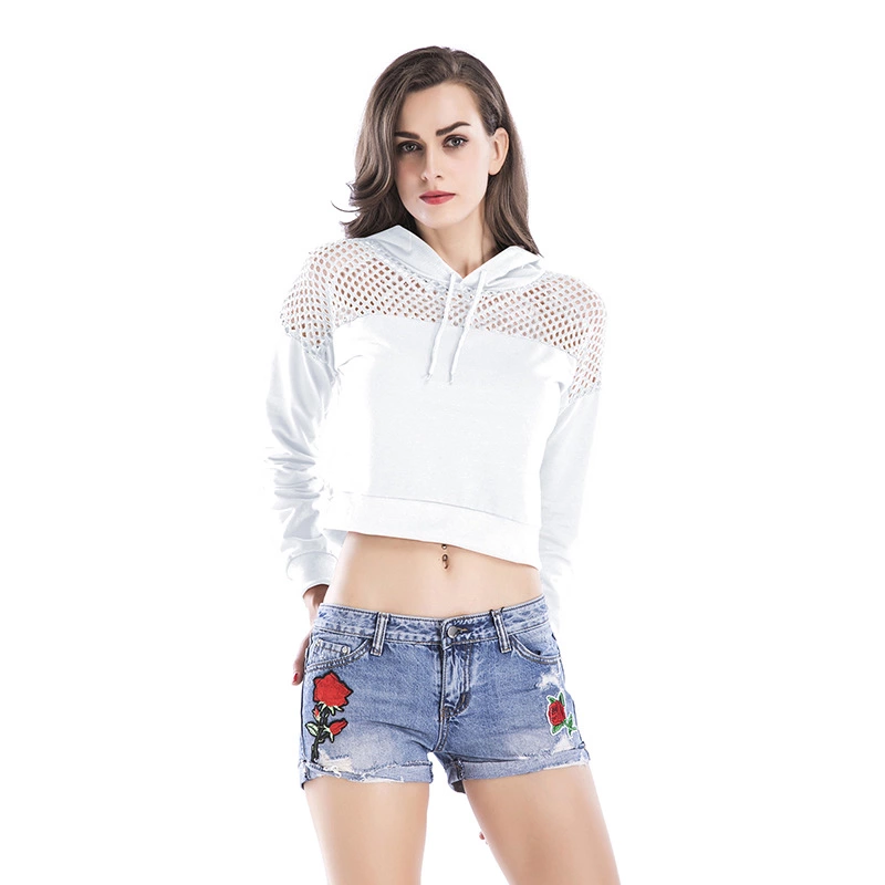 Spring new casual loose short section long sleeve loose hooded gauze short sweater T-shirt female