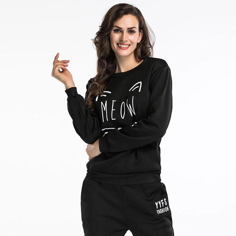 Autumn and winter new hooded sweater women's long-sleeved cat ears letter printed large size shirt