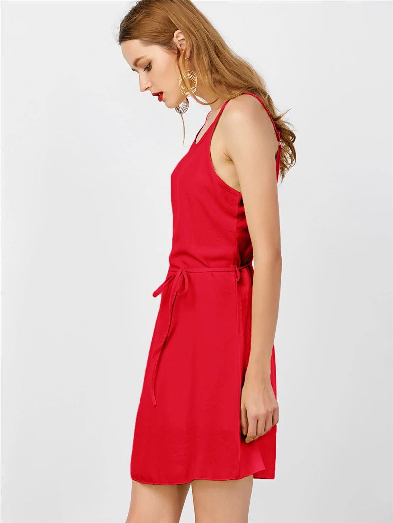 Solid color round neck suspender skirt summer women's new chiffon dress
