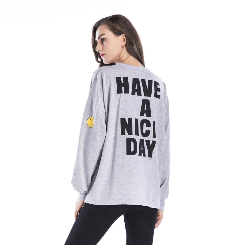 Spring and autumn new round neck personalized back letter T-shirt large size sweater women's long section