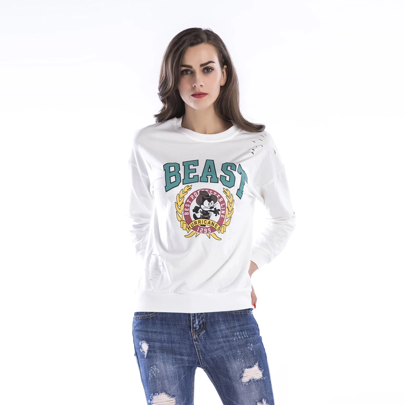 Sweater women's new round neck hole print casual loose large size women's shirt