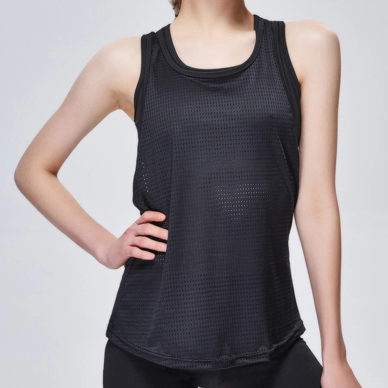 New fake two-piece sports vest female hollow fitness clothes running breathable sportswear solid color bra wave point sleeveless