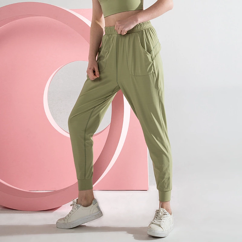 New nude sports casual pants female high elastic loose feet pants breathable running sports nine points pants female summer