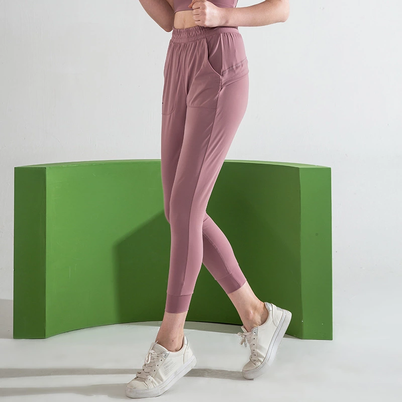 New nude sports casual pants female high elastic loose feet pants breathable running sports nine points pants female summer