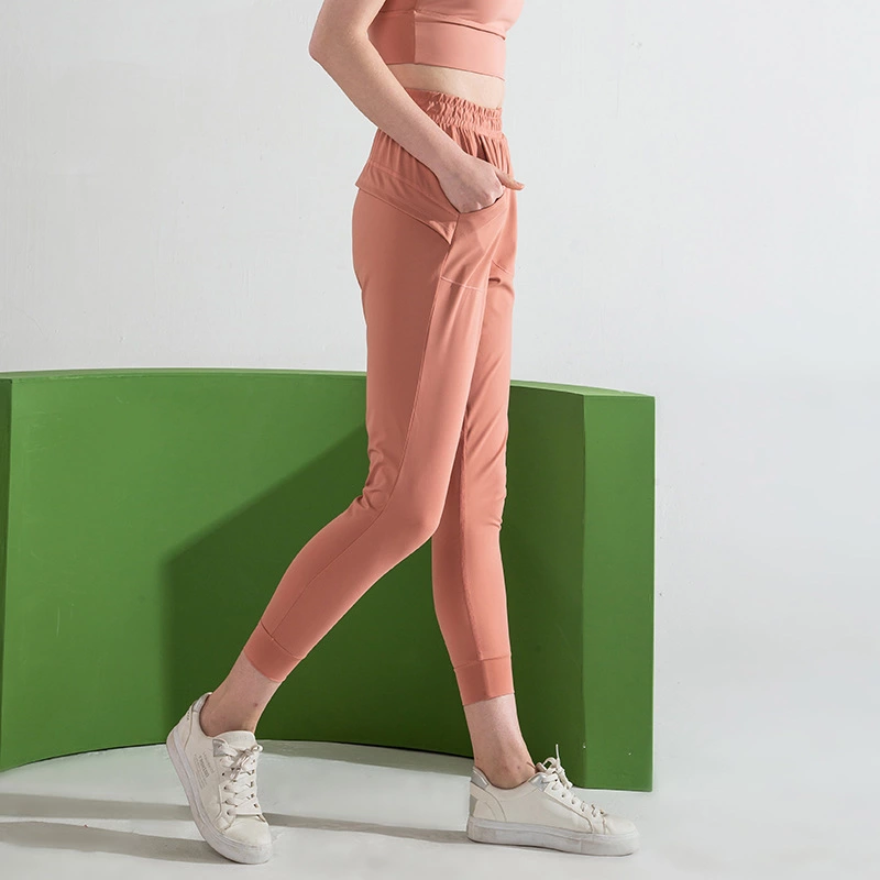 New nude sports casual pants female high elastic loose feet pants breathable running sports nine points pants female summer