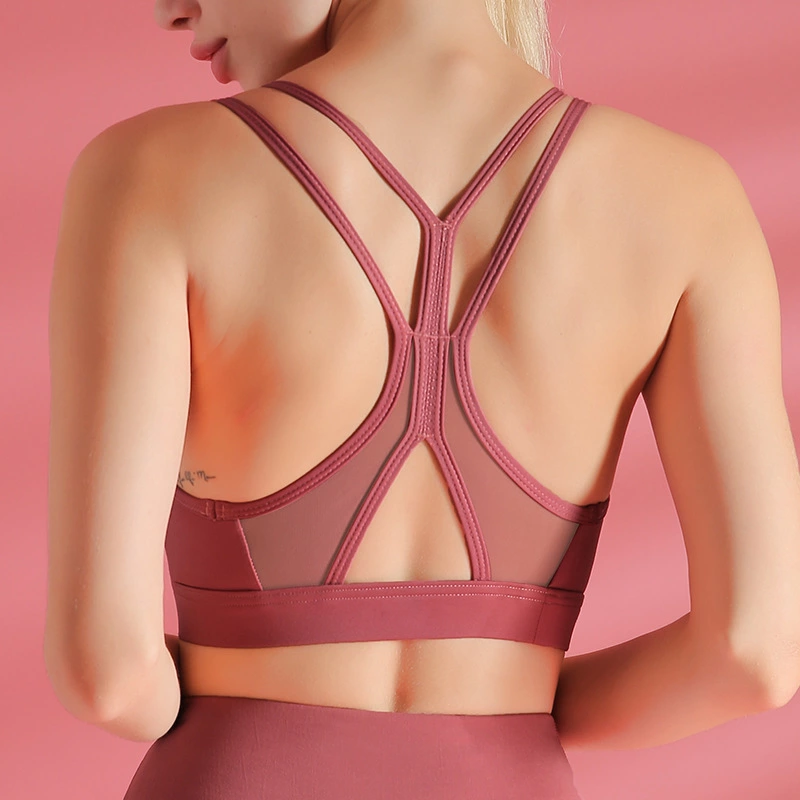 Sports bra breathable shockproof mesh splicing thin belt beautiful back fitness underwear gather yoga vest