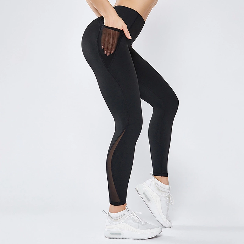 New mesh splicing nylon high waist hip hip sports tight trousers yoga sports pants women