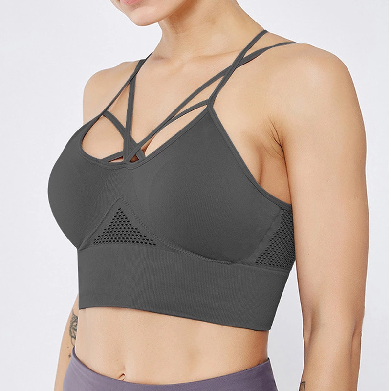 New seamless sports bra lace beautiful back jacquard hollow sports underwear sexy high elastic yoga suit