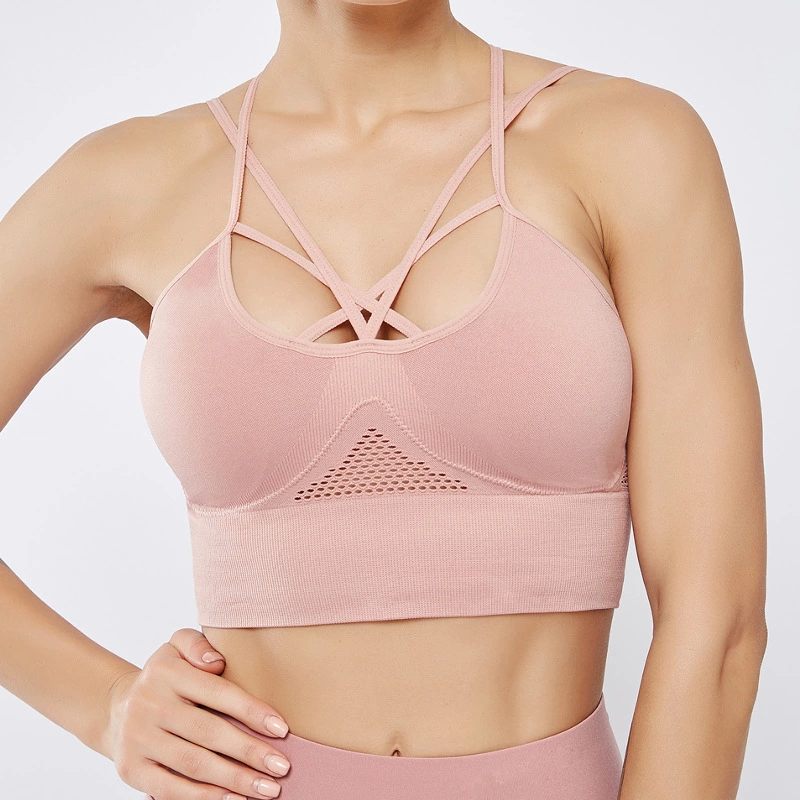New seamless sports bra lace beautiful back jacquard hollow sports underwear sexy high elastic yoga suit