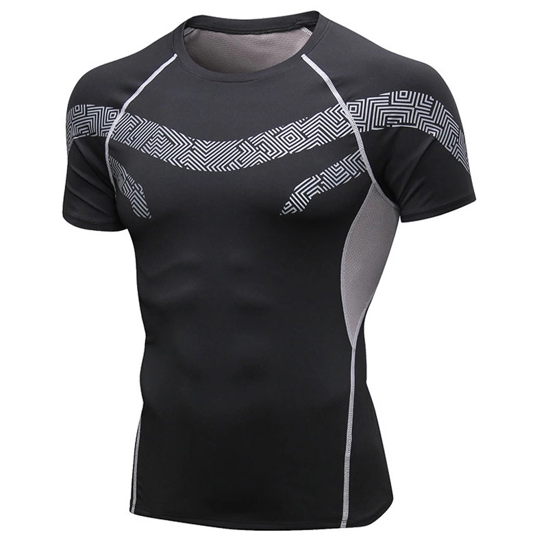 Men's printed fitness short-sleeved training running sportswear breathable high elastic quick-drying tight T-shirt top 9