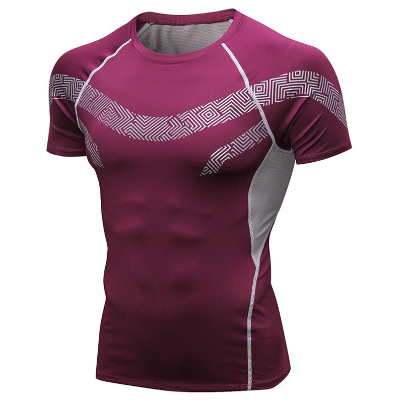 Men's printed fitness short-sleeved training running sportswear breathable high elastic quick-drying tight T-shirt top 9