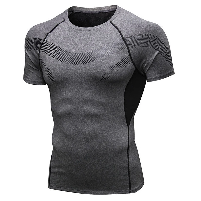 Men's printed fitness short-sleeved training running sportswear breathable high elastic quick-drying tight T-shirt top 9