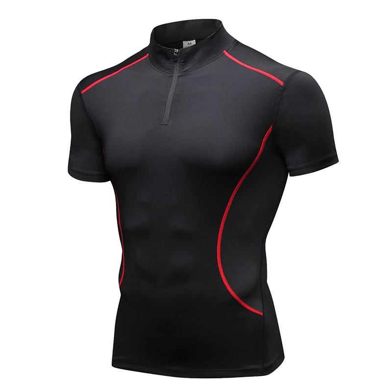 Men's stand collar fitness short-sleeved PRO training running elastic T-shirt sports quick-drying tight-fitting short sleeve 913
