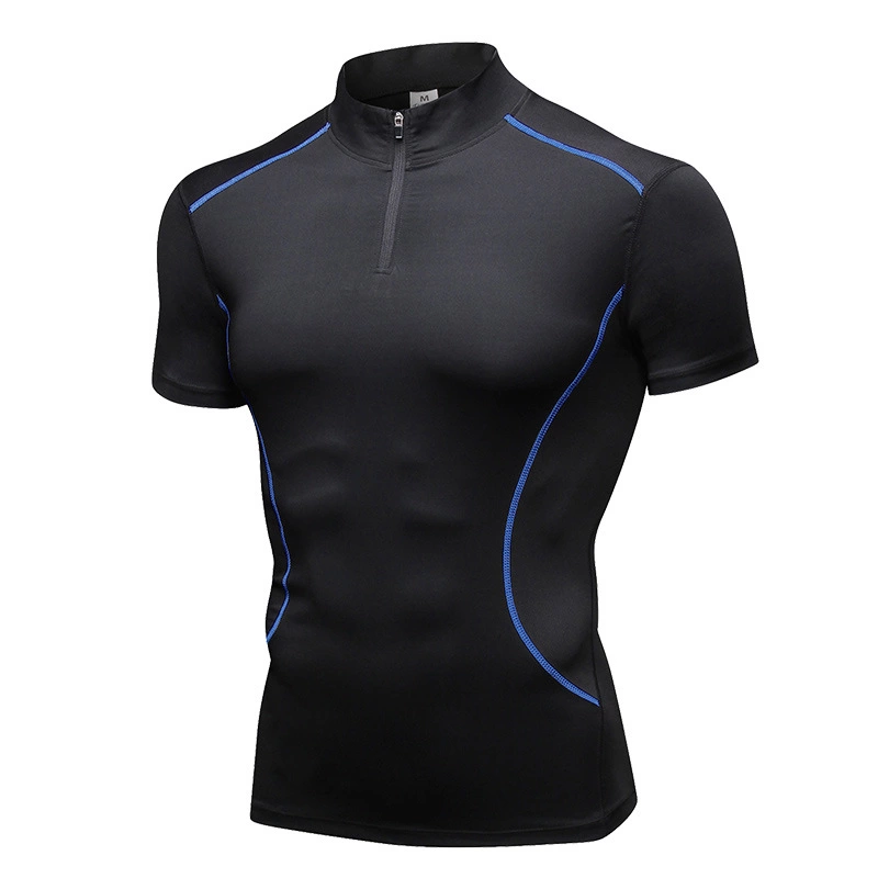 Men's stand collar fitness short-sleeved PRO training running elastic T-shirt sports quick-drying tight-fitting short sleeve 913