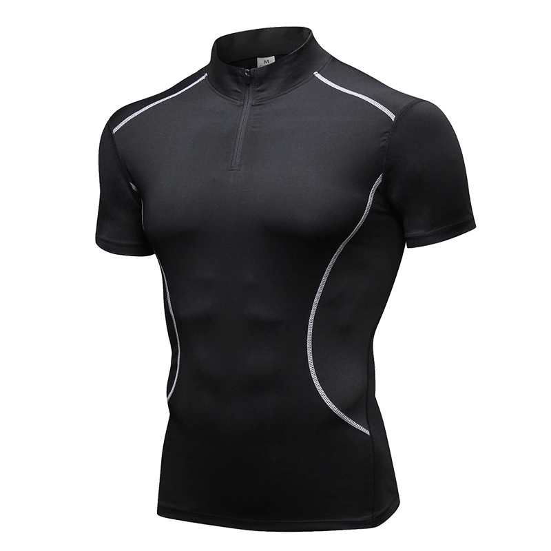 Men's stand collar fitness short-sleeved PRO training running elastic T-shirt sports quick-drying tight-fitting short sleeve 913