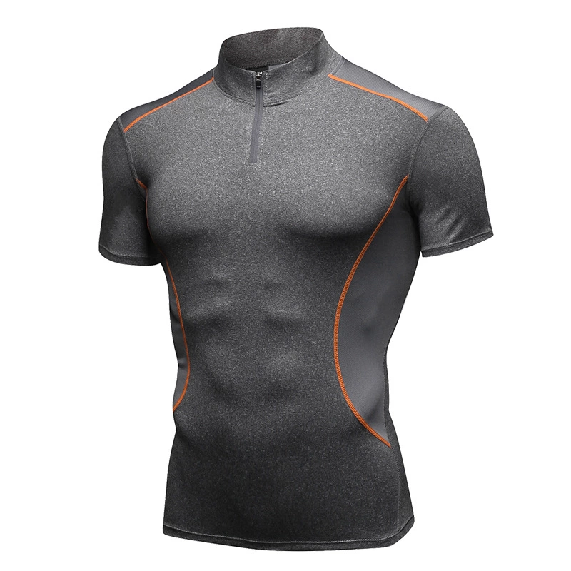 Men's stand collar fitness short-sleeved PRO training running elastic T-shirt sports quick-drying tight-fitting short sleeve 913